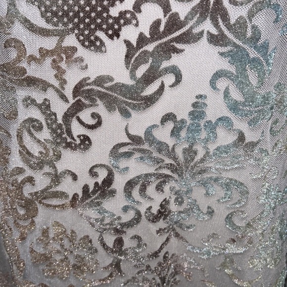 Anthro Aratta Silent Journey Metallic Velvet Velour Semi Sheer Printed Top - S - Picture 9 of 10